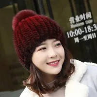 Meist verkaufte Mode Warm gestrickte Frauen Winter Nerz Pelzmütze