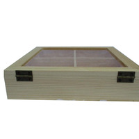 Boîte en bois de pin d'approvisionnement de la Chine avec couvercle en verre transparent 4 compartiments transparents pour la technique polie de nourriture de stockage d'affichage de cadeau