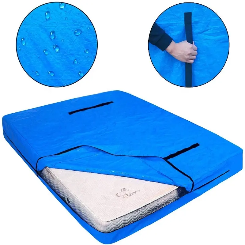 Bolsa de colchón impermeable con 8 asas, bolsa de almacenamiento de colchón, cubierta reutilizable con cierre de cremallera fuerte