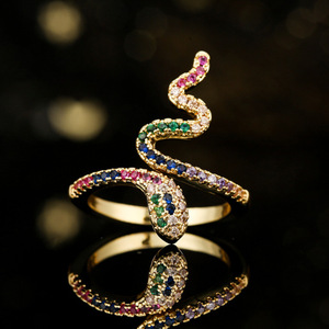 Fashion Snake-shaped Zircon <b>Ring</b> Diamond Inlaid Retro Vintage Copper <b>Resizeable</b> Geometric <b>Rings</b> for Women Jewelry - Product Image 6