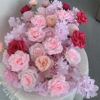 B-1438 Hochwertige Handgefertigte Seiden-Rote Rosa Rosen Künstliche Blumen Hochzeit Valentinstag Moderne Blumenarrangements Rosenreihe