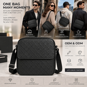 Sac bandoulière homme en cuir PU noir gaufré personnalisé OEM ODM, sac messager minimaliste à rabat, faible MOQ 100 - Product Image 2