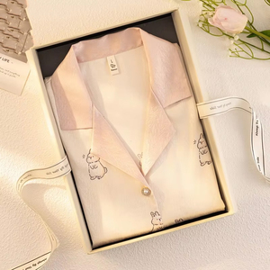 2025 donna estate <span class=keywords><strong>pigiama</strong></span> seta ghiaccio grazioso petto di <span class=keywords><strong>coniglio</strong></span> elastico in vita traspirante regalo di compleanno del migliore amico - Product Image 1