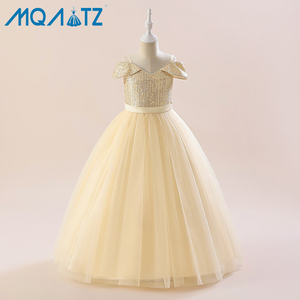 Hot bán bé choàng thiết kế hoa cô gái sequined Wedding party DRESS trẻ em dài Evening gown - Product Image 2