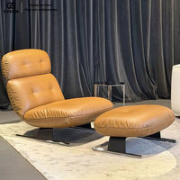 Fauteuil lounge en cuir de style italien de luxe, mobilier de maison haut de gamme, design de fauteuil avec repose-pieds