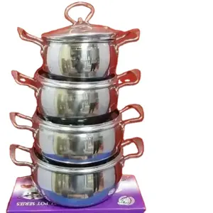 Large Capacity Kitchen Cookware Pot Stainless Steel Soup Pot Set,14-16-18-20cm double handle pearl pot set of 4 pieces