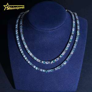 Collana <span class=keywords><strong>Tennis</strong></span> in <span class=keywords><strong>Argento</strong></span> <span class=keywords><strong>925</strong></span> con Moissanite Blu da 5mm, Gioielleria Fine Certificata GRA per Uomo e Donna - Product Image 2