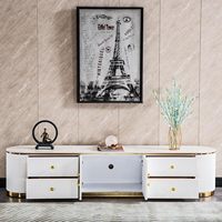Ensemble de meubles de salon et de salle à manger en bois et marbre de luxe moderne avec cadre doré, table basse et meuble TV blanc, écoresponsable, avec rangement pour chambre à coucher