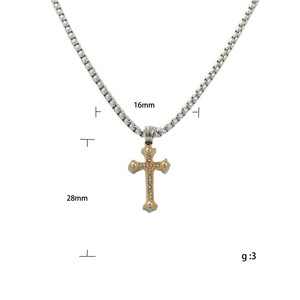 Men's Stainless Steel <b>Cross</b> Pendant Necklace With Crystal Pave Setting Geometric Design For Fashion Jewelry 120203 - Product Image 5