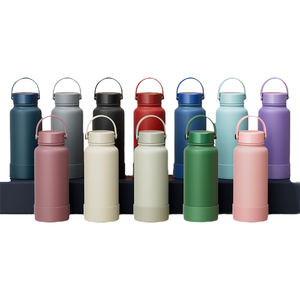 Boca grande 650ml 1000ml Termo de acero inoxidable recubierto de goma Botella de agua deportiva Hervidor con asa Tapa plana y tapa de paja - Product Image 1