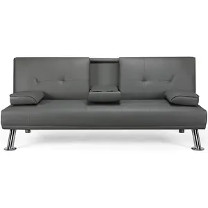 Li & ung 20015 sofá de couro falso com apoio para braço e suporte de copo futon para cama