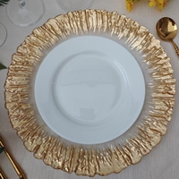 Assiettes de présentation rondes en verre transparent de 13 pouces avec bord doré pour la décoration de table lors de fêtes et événements