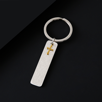 Porte-clés en acier inoxydable Ywyougang vintage, bicolore, avec barre verticale croisée, gravure laser, pour la foi chrétienne, promotionnel