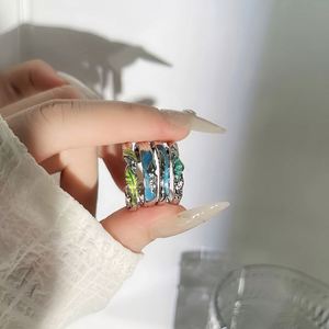 Fine Jewelry Irregular Band <b>Ring</b> Women Y2K Blue Oil Drop Minimalist Aquamarine Zircon Drop Glaze Personalized Open <b>Adjust</b> <b>Ring</b> - Product Image 4