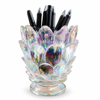 Porte-pinceaux de maquillage en résine WeiVista, design fleur de lotus irisée, accessoire d'organisation pour coiffeuse