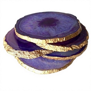 Natural Amethyst Crystal Slice <b>Coaster</b> Set Irregular Amethyst Gemstone <b>Drink</b> <b>Coasters</b> with Gold Edge Polished Purple Crystal. - Product Image 4
