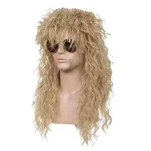 Pelucas de los 80 para <span class=keywords><strong>Hombre</strong></span>, Pelucas Largas y Onduladas Negras Estilo <span class=keywords><strong>Mullet</strong></span> para Mujer, Peluca de Rocker de Heavy Metal, Peluca para Disfraz de Halloween, Venta al Por Mayor - Product Image 6