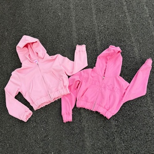 Custom Women Zipper Applique Embroidery Patch Pullover Hoodies pink <b>Cropped</b> Top Distressed <b>Zip</b> <b>up</b> Hoodie Women - Product Image 1