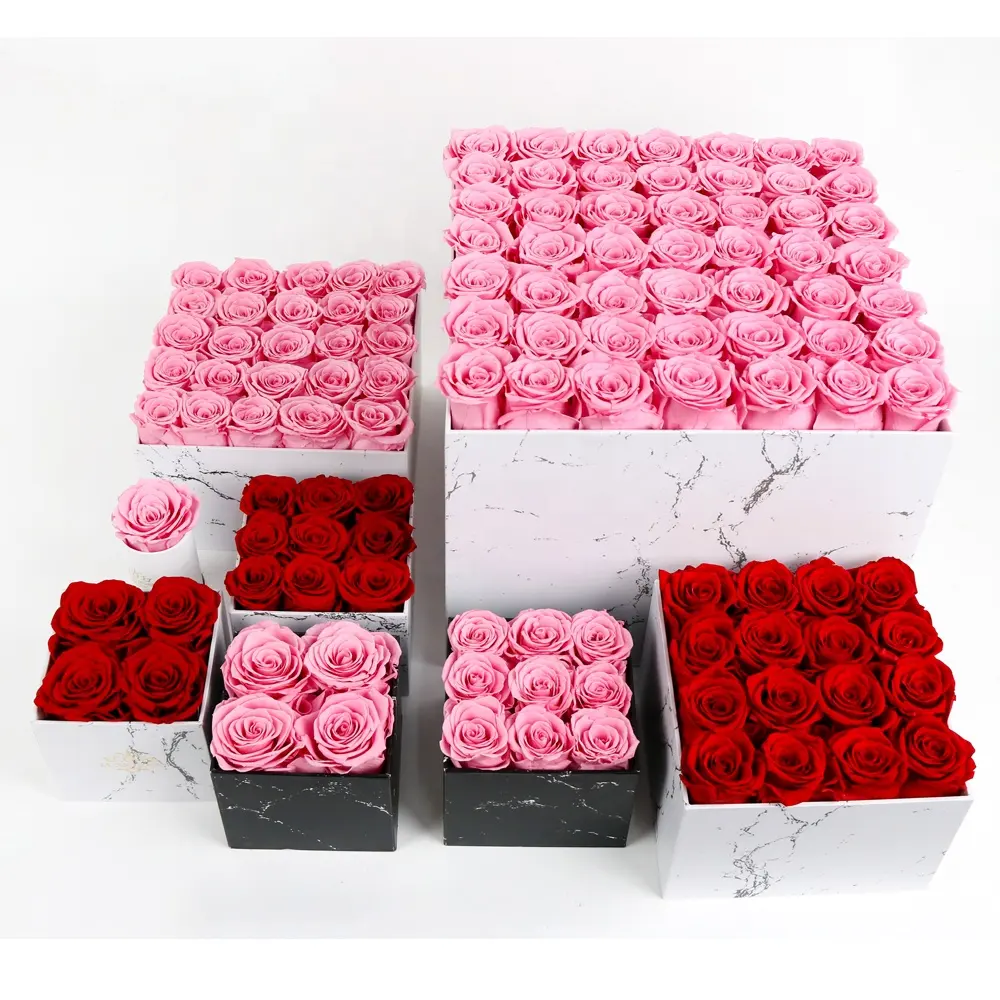 China Wholesale Beauty Square Preserved Rose Flower Eternal Preserved Flower Gift Packaging Box