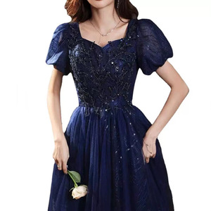 Blue Ball Gown Evening Dress Sweetheart Neckline Empire Waist Vintage Embroidered Organza Formal Wear for Banquets and Events - Product Image 5