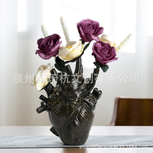 Resin Heart <b>Vase</b> Sculpture Contemporary Home Decor Artificial Dried Flower <b>Vase</b> Gift For Valentine'S Day - Product Image 3