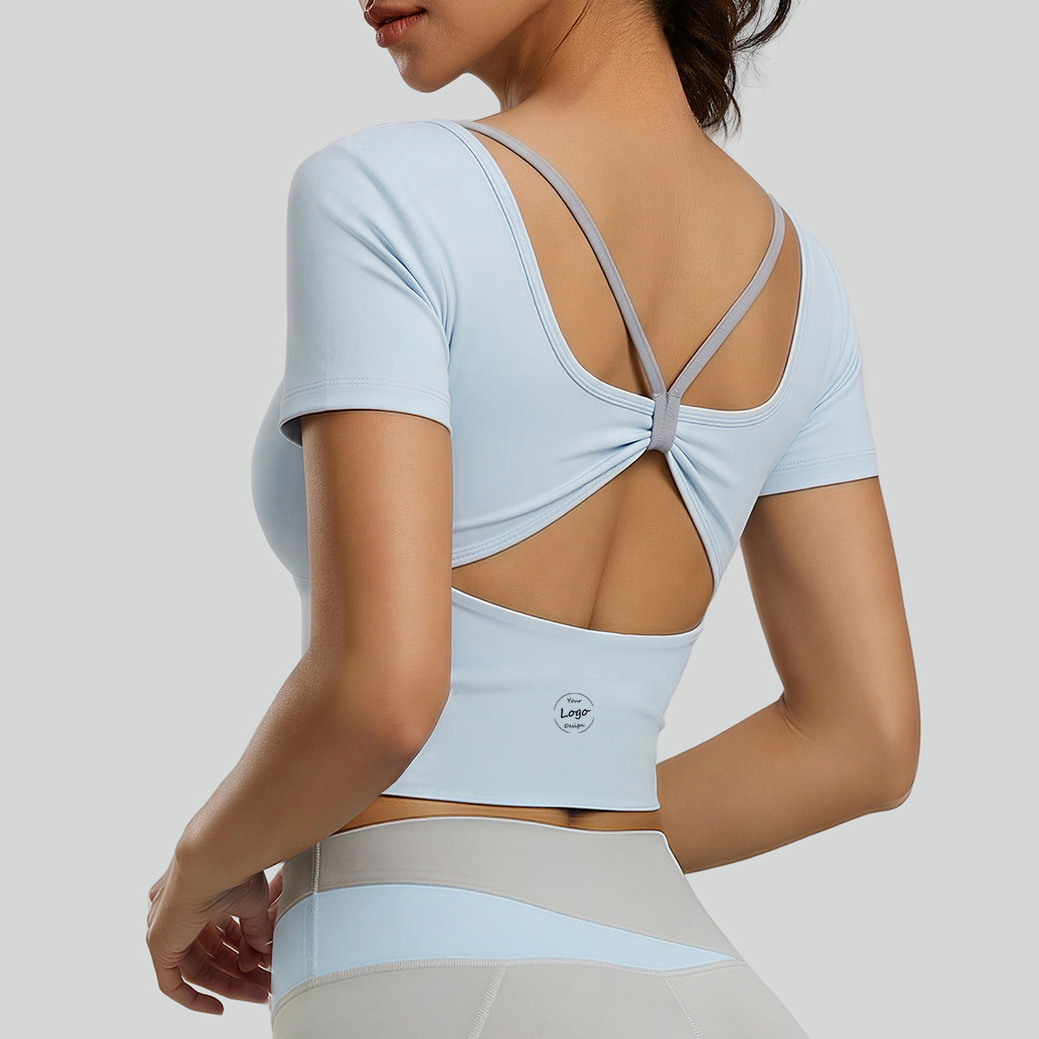 Women's Yoga Short-Sleeved Top with Chest Pads Shockproof Four-Way Stretch Breathable Autumn Wear Gym Clothes Women