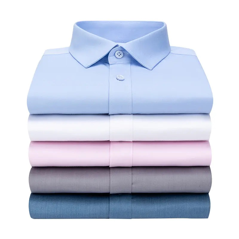 New men's long-sleeved shirt men's bamboo fiber stretch solid color daily wedding non-iron breathable shirt