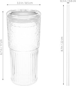 Alta borosilicato verticale a strisce di vetro trasparente tazza per bere con disegno e coperchio di vetro - Product Image 2