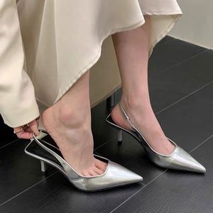 Sandalias de Tacón Fino con Punta en Pico Plateadas, Elegantes, Estilo Francés, Sin Talón, Formales, para Mujer, Primavera, Verano, Otoño - Product Image 1