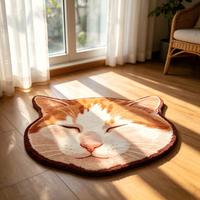 Tapis touffeté en forme de tête de chat mignon, design animal irrégulier, tapis moelleux en peluche pour chambre d'amoureux des chats, décoration intérieure