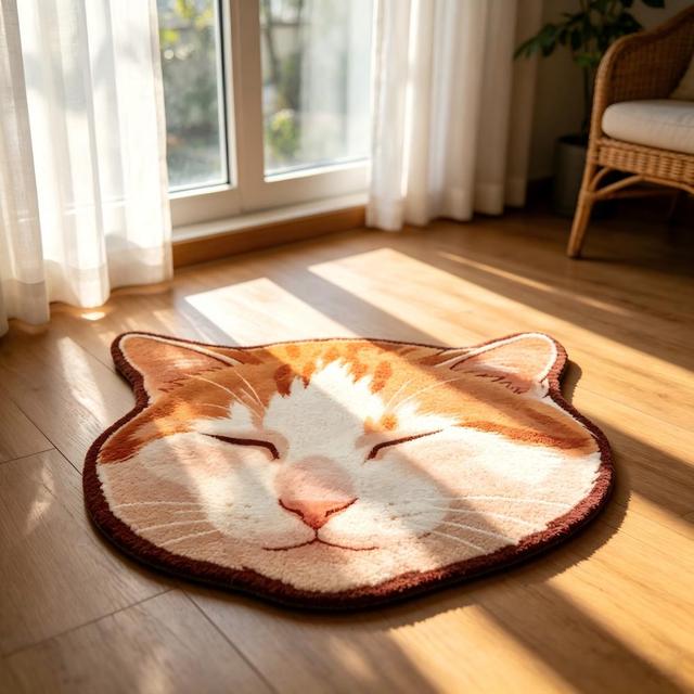 Cute Cat Head Shaped Tufted Rug Irregular Animal Design Plush Soft Area Rug for Cat Lover Bedroom Home Decor