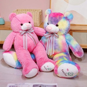 Oso de Peluche Suave con Diseño Tie-Dye Arcoíris <span class=keywords><strong>Rosa</strong></span>, Muñeco de Peluche con Lazo, Oso de Peluche Grande y Esponjoso - Product Image 1
