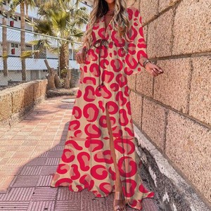 Vestido Maxi Tipo Cardigan con Cuello en V y Cintura Imperio, Estilo Bohemio, para <span class=keywords><strong>Mujer</strong></span>, Vestido de Playa, Vestidos Casuales Estampados para <span class=keywords><strong>Mujer</strong></span>, Envío Rápido - Product Image 4