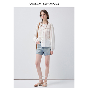 VEGA CHANG <span class=keywords><strong>Short</strong></span> en <span class=keywords><strong>jean</strong></span> décontracté à jambe large, taille haute, coupe droite, bleu clair à effet éclaboussures, avec poches symétriques pratiques - Product Image 5