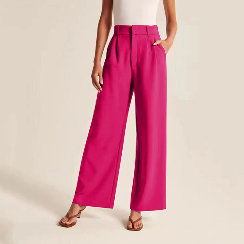 Pink Work Palazzo Pants Wide Leg Business Trousers
