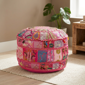 Housse de pouf ottoman vintage en patchwork indien Housse de tabouret de salon en tissu au design élégant - Product Image 2