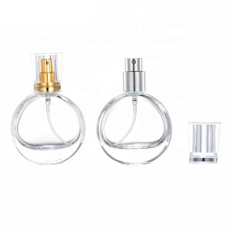 Botella de vidrio transparente para perfume, espray redondo para perfume, tamaño bolsillo, 25ml
