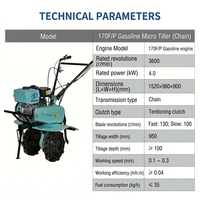 Motocultor de Gasolina de 7HP, 170F, con Transmisión por Correa, Mini Cultivador Rotatorio, Tractor de Jardín, para Labranza Agrícola en Pequeñas Granjas