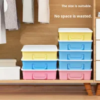 Boîte de rangement rectangulaire en plastique durable, grande capacité, gain de place, avec couvercle, pour vêtements, papeterie, sous-vêtements, organisateur