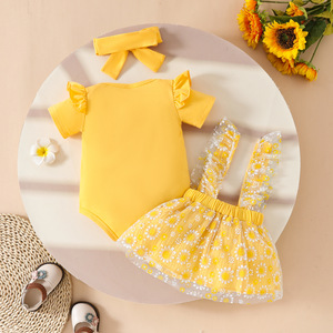 Été Cute Baby Girl Flower Short Sleeve Straps Mesh Skirt Triangle Ha Coat Crepe De Chine Crepe Cotton Animal Pattern - Product Image 6