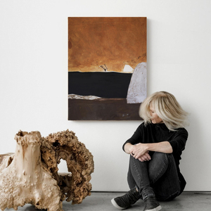 Peinture à l'huile abstraite verticale, orange rouille et noir, peinte à la main, à l'impasto épais, tons terreux, Wabi Sabi, grande œuvre d'art sur bois, Art déco - Product Image 2