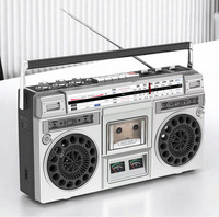 Boombox portable rétro style années 80 avec lecteur de cassette et enregistreur, radio AM/FM, prise en charge de l'entrée SD/USB, haut-parleur intégré