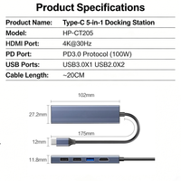 Hub USB C 5 en 1 de Aluminio, Listo para Enviar, con HDMI 2.0 4K, Carga Rápida PD de 100W, Adaptador Multipuerto para MacBook, PC, Estación de Acoplamiento
