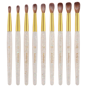 Kit de pinceaux à ongles en acrylique Kolinsky 9 tailles OEM ODM, manche transparent blanc pailleté, virole dorée, outil de manucure - Product Image 2