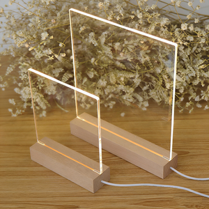 Lampe de nuit en acrylique avec base LED en bois de hêtre, support de lampe, tableau de messages, artisanat, lampe en bois USB, décoration moderne pour la maison - Product Image 2