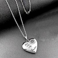 Collier pendentif en bambou style commerce extérieur, médaillon en forme de cœur pour photo, en acier inoxydable argenté, cadeau idéal pour la fête des Mères