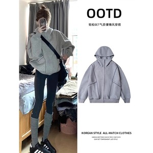 Cappotto maglione autunnale stampato <span class=keywords><strong>con</strong></span> <span class=keywords><strong>cappuccio</strong></span> stile pigro stile 2025 Super caldo stile coreano da <span class=keywords><strong>donna</strong></span> all'inizio dell'autunno grigio - Product Image 6