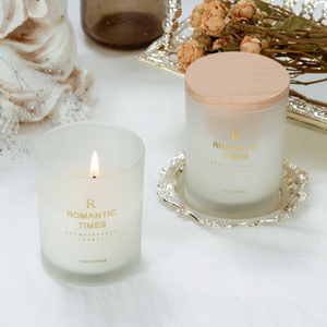 Pot en verre givré de haute qualité, décoration de la maison, esprit relax avec couvercle en bois, cire de plante, bougie d'aromathérapie - Product Image 1