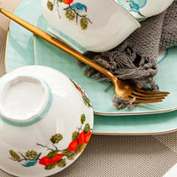 Vaisselle vintage à motif fraise, vaisselle créative blanche pour la maison, assiette en porcelaine fine, bol à riz
