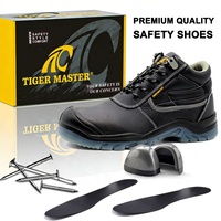 Botas de Seguridad Industriales Tiger Master con Certificación CE, Puntera de Acero, Antipinchazos, Cuero Negro, Suela de TPU Antideslizante y Resistente al Aceite para Hombre